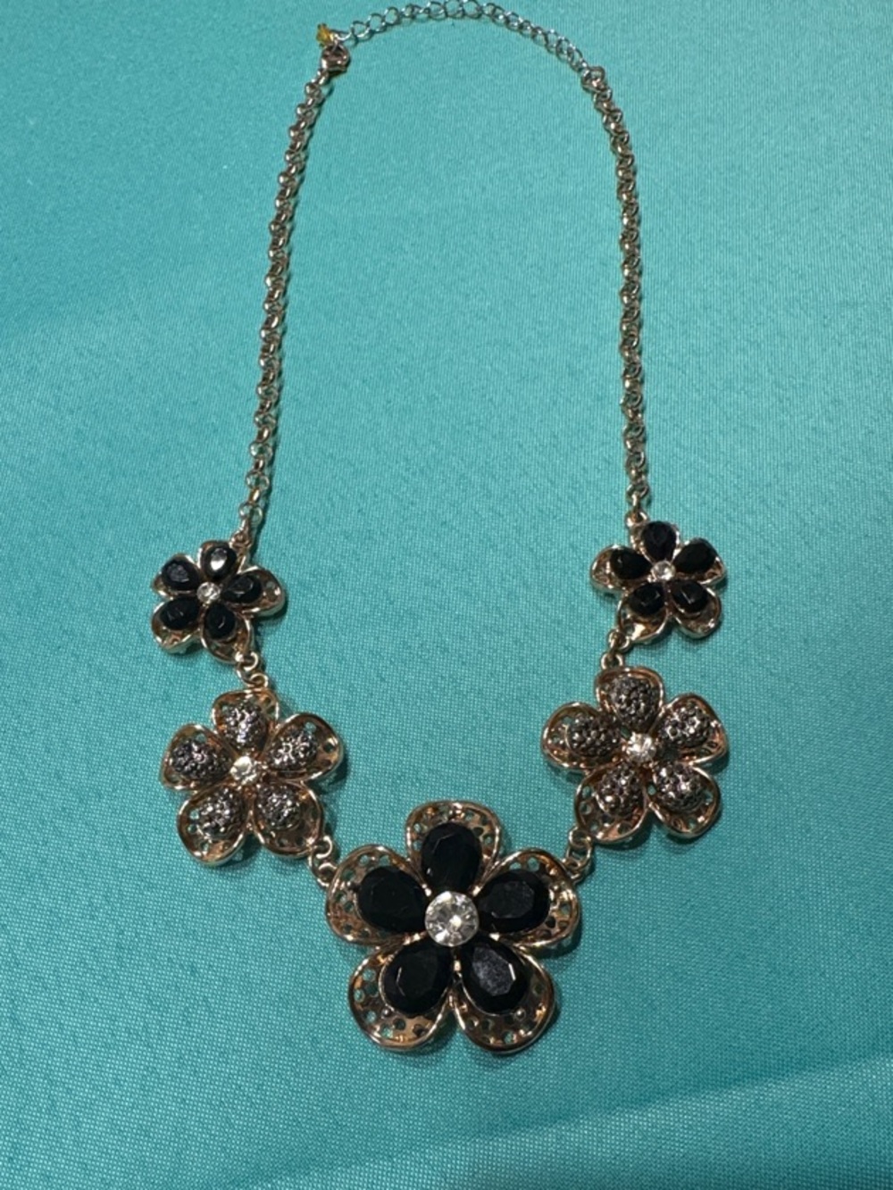 Floral Statement Necklace with Black and Gold Flower Accents